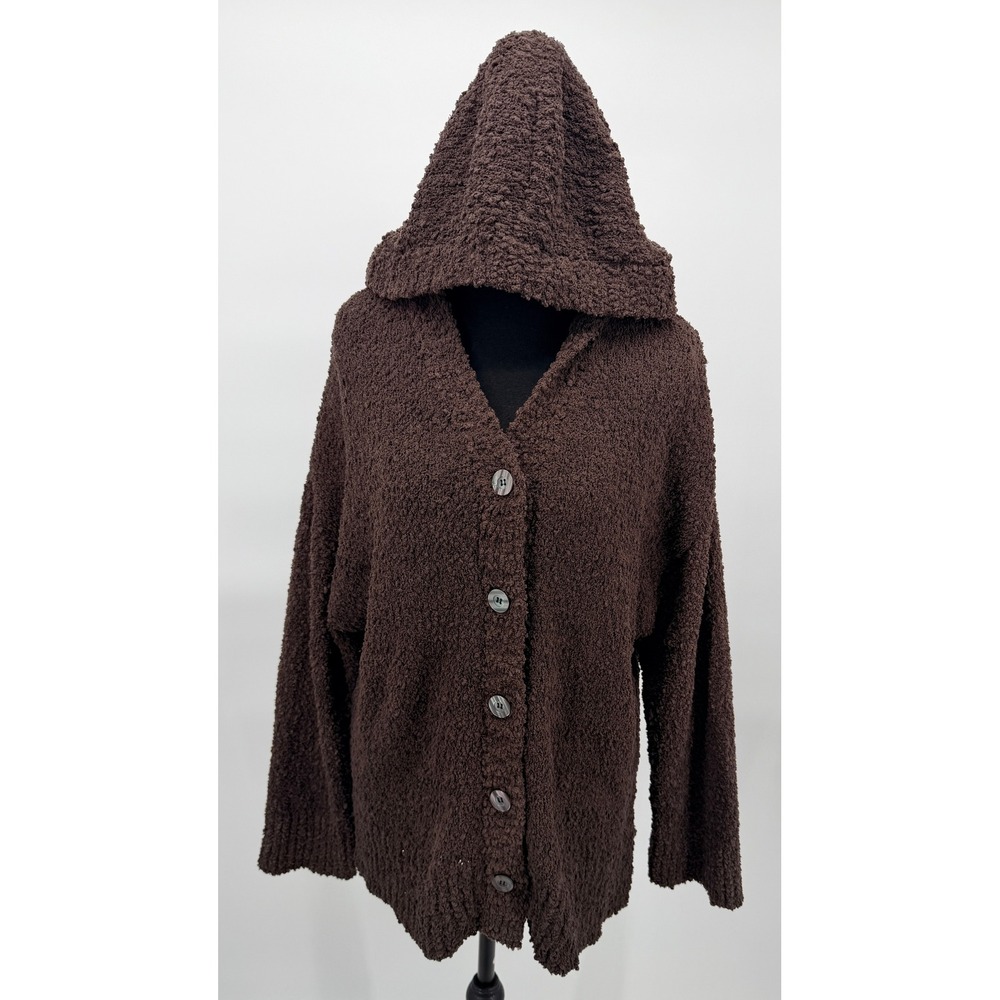 grey & gray Cozy Cardigan Women XL Chocolate Brown NWT Hooded Popcorn Knit